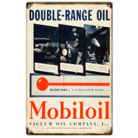Double Range Mobil Oil Metal Sign - 12" x 18"