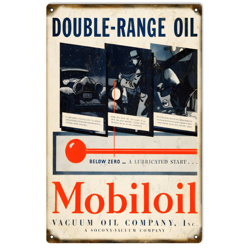 Double Range Mobil Oil Metal Sign - 12" x 18"
