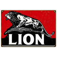 Lion Motor Oil Red and Black Metal Sign - 12" x 18"