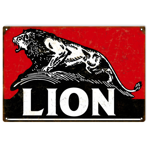 Lion Motor Oil Red and Black Metal Sign - 12" x 18"