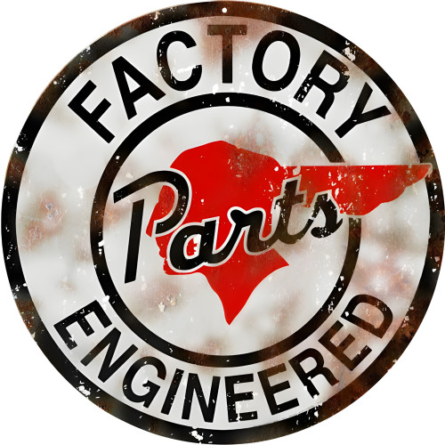 Factory Parts Engineered Distressed White Background Motor Oil Metal Sign - 14" Round