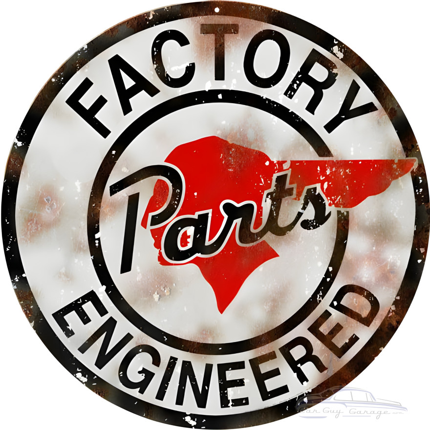 Factory Parts Engineered Distressed White Background Motor Oil Metal Sign - 14" Round Factory Parts Engineered Distressed White Background Motor Oil Metal Sign - 14" Round