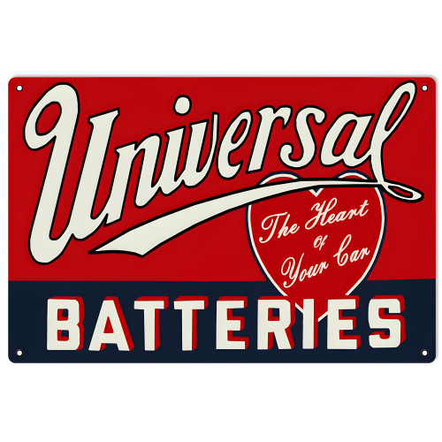 Universal Batteries The Heart Of Your Car Metal Sign - 12" x 18"
