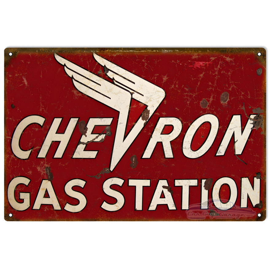 Chevron Gas Station Metal Sign - 12" x 18" Chevron Gas Station Metal Sign - 12" x 18"