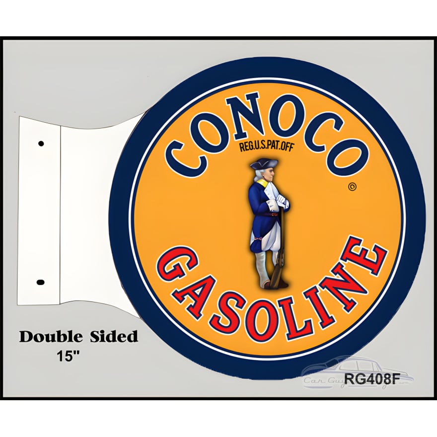 Conoco Gasoline Double Sided Flange Metal Sign - 15" x 17.5" Conoco Gasoline Double Sided Flange Metal Sign - 15" x 17.5"