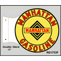 Manhattan Gasoline Flange Metal Sign - 15" x 17.5"