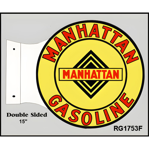 Manhattan Gasoline Flange Metal Sign - 15" x 17.5"