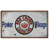 Red Crown Gasoline Power Mileage Metal Sign - 8" x 14"