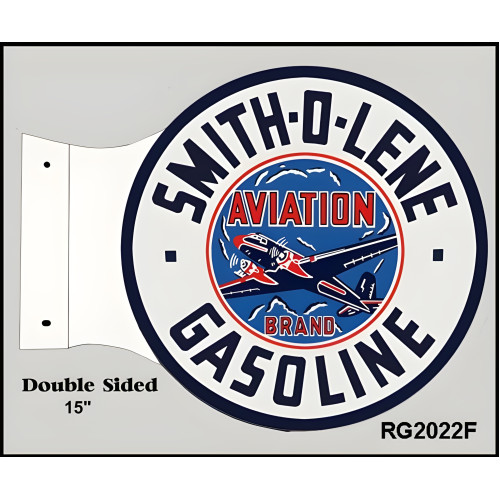 Smith O Lene Aviation Brand Gasoline Double Sided Flange Metal Sign - 15" x 17.5"