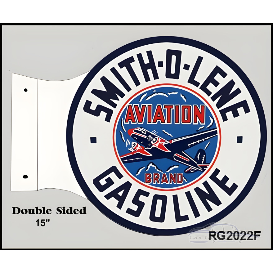 Smith O Lene Aviation Brand Gasoline Double Sided Flange Metal Sign - 15" x 17.5" Smith O Lene Aviation Brand Gasoline Double Sided Flange Metal Sign - 15" x 17.5"