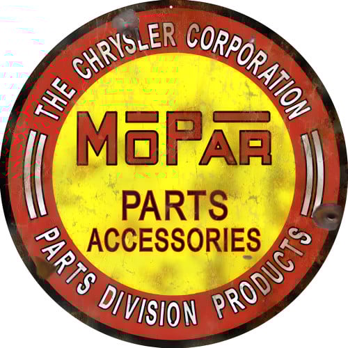Chrysler Corporation Parts Division MoPar Parts Accessories Metal Sign - 14" Round