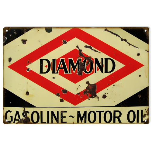 Diamond Gasoline Motor Oil Metal Sign - 12" x 18"