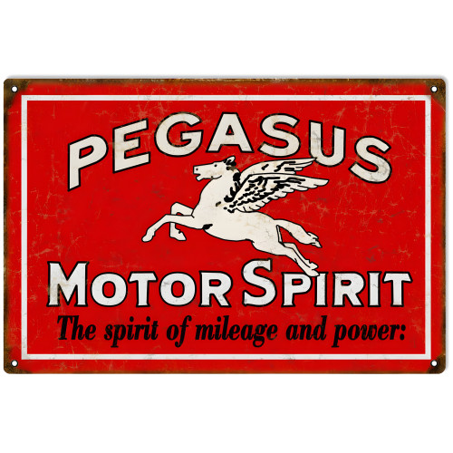 Pegasus Motor Spirit The Spirit Of Mileage And Power Metal Sign - 12" x 18"