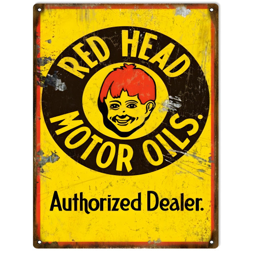 Red Head Motor Oils Authorized Dealer Metal Sign - 9" x 12"