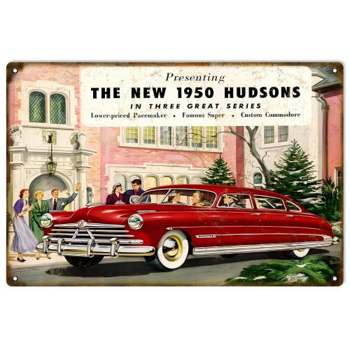 1950 Hudsons Automobile Metal Sign - 12" x 18"