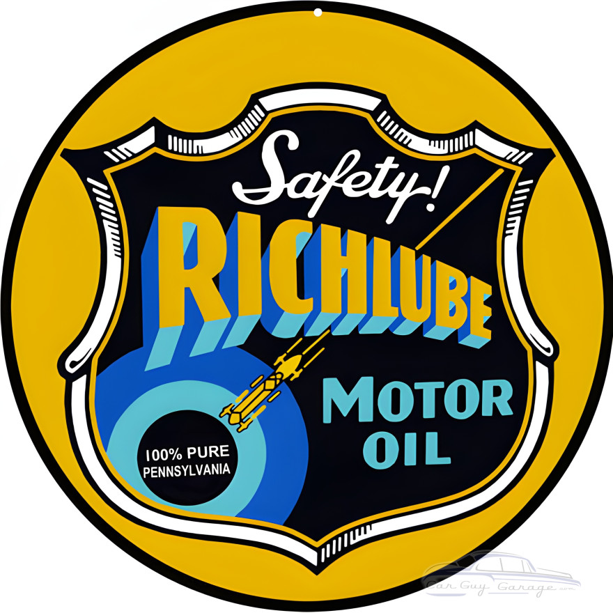 Safety Richlube Motor Oil Metal Sign - 14" Round Safety Richlube Motor Oil Metal Sign - 14" Round