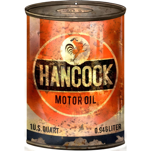 Hancock Motor Oil Can Cutout Metal Sign - 7.25" x 10.5"