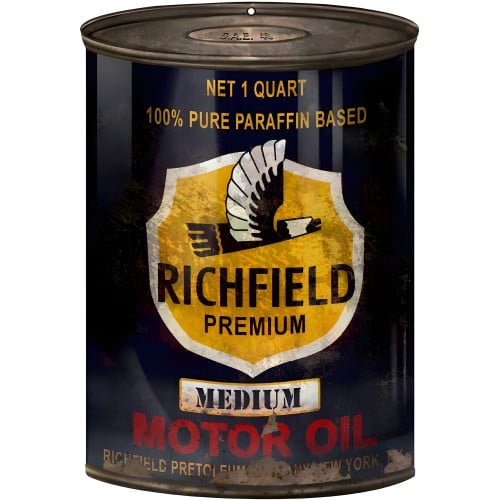Richfield Premium Medium Motor Oil Can Cutout Metal Sign - 7.25" x 10.5"