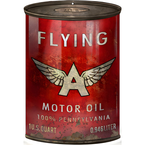 Flying A Motor Oil Can Cutout Metal Sign - 7.25" x 10.5"