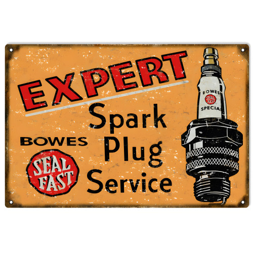Bowes Expert Spark Plug Service Metal Sign - 12" x 18"