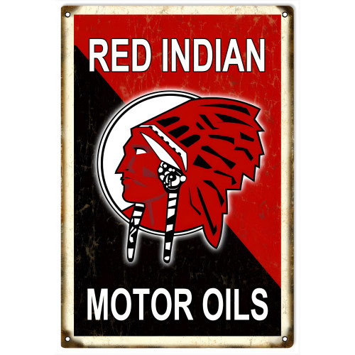Red Indian Motor Oils Metal Sign - 12" x 18"