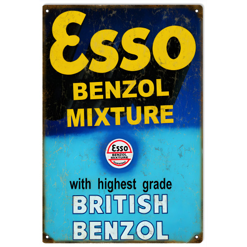ESSO Benzol Mixture With Highest Grade British Benzol Metal Sign - 12" x 18"