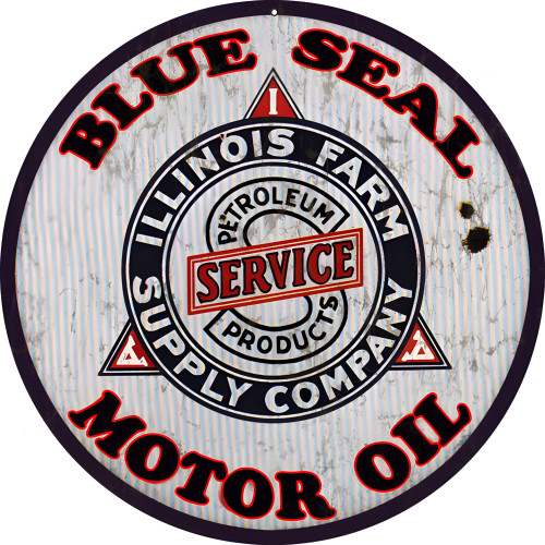 Blue Seal Motor Oil Illinois Farm Supply Company Metal Sign - 14" Round