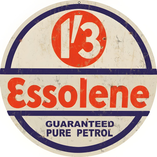 Essolene Guaranteed Pure Petrol Motor Oil Metal Sign - 14" Round