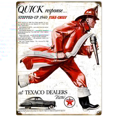 Texaco Fire Chief Dealers Metal Sign - 9" x 12"