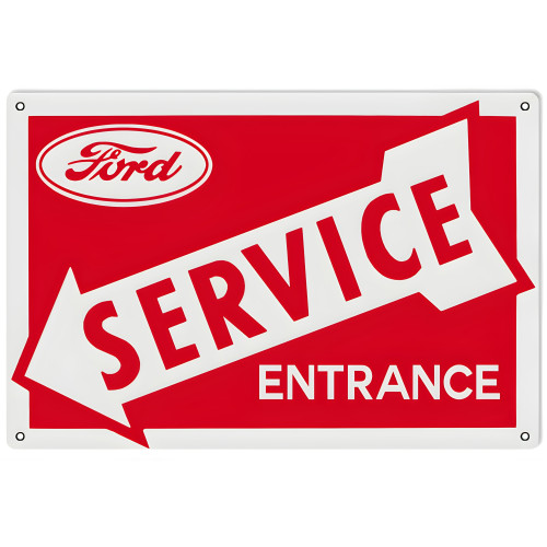 Ford Service Entrance Red Metal Sign - 12" x 18"