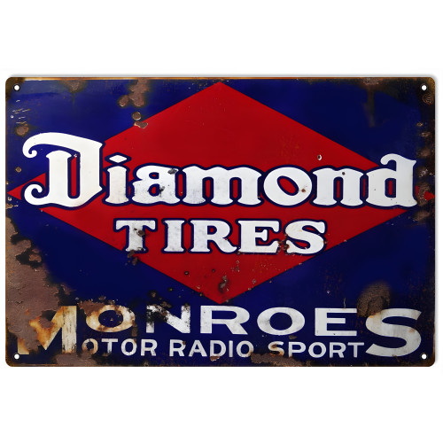 Diamond Tires Monroes Motor Radio Sport Metal Sign - 12" x 18"