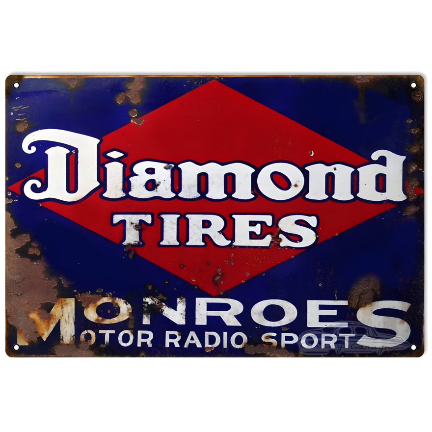 Diamond Tires Monroes Motor Radio Sport Metal Sign - 12" x 18" Diamond Tires Monroes Motor Radio Sport Metal Sign - 12" x 18"