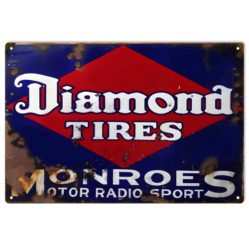 Diamond Tires Monroes Motors Radio Sport Metal Sign - 16" x 24"