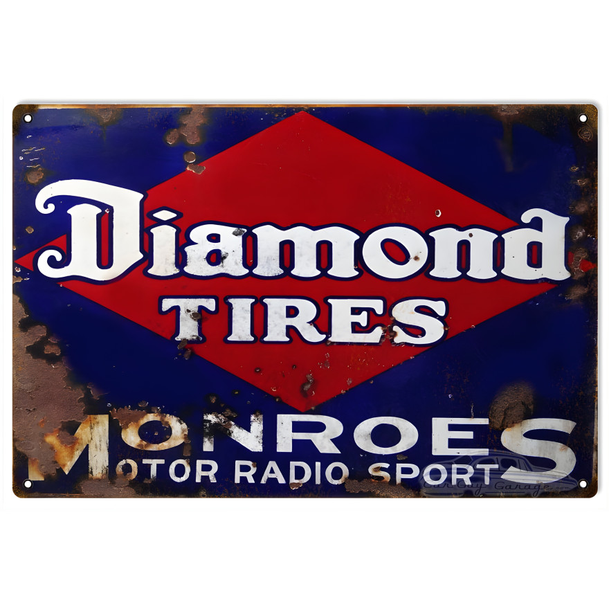 Diamond Tires Monroes Motors Radio Sport Metal Sign - 16" x 24" Diamond Tires Monroes Motors Radio Sport Metal Sign - 16" x 24"