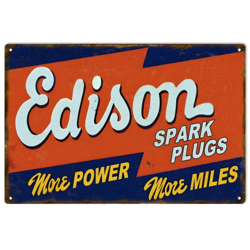 Edison Spark Plugs Metal Sign - 12" x 18"