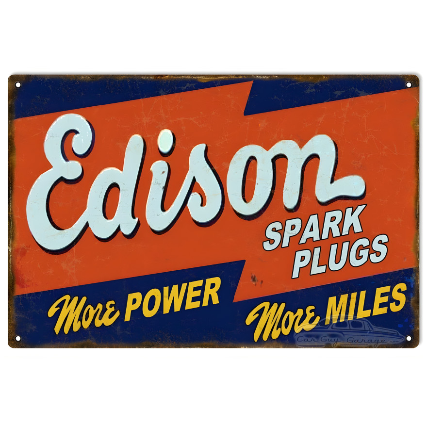 Edison Spark Plugs Metal Sign - 12" x 18" Edison Spark Plugs Metal Sign - 12" x 18"