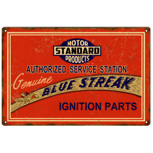 Blue Streak Ignition Parts Metal Sign - 12" x 18"