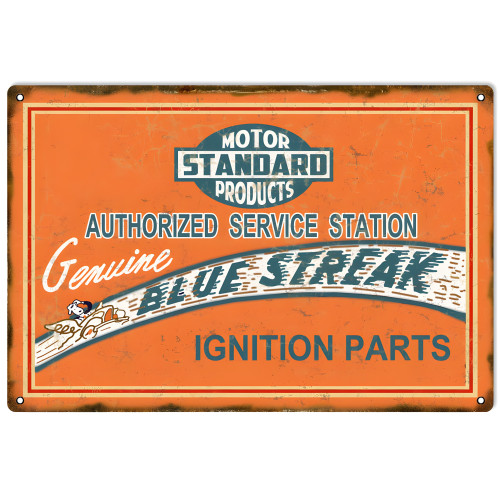 Blue Streak Ignition Parts Metal Sign - 12" x 18"