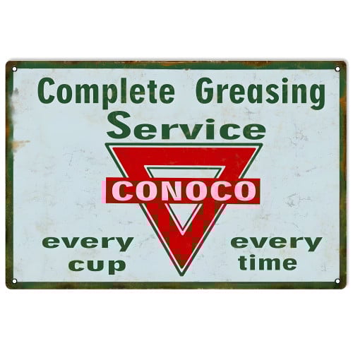 Conoco Complete Grease Service Motor Oil Metal Sign - 12" x 18"