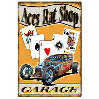 Aces Rat Shop Garage Metal Sign - 12" x 18"