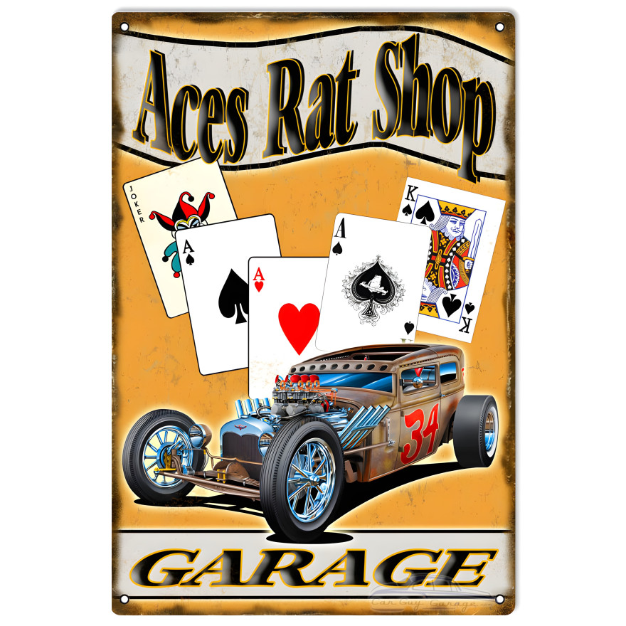 Aces Rat Shop Garage Metal Sign - 12" x 18" Aces Rat Shop Garage Metal Sign - 12" x 18"