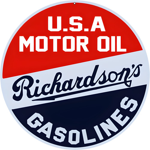 USA Motor Oil Gasoline Metal Sign - 14" Round