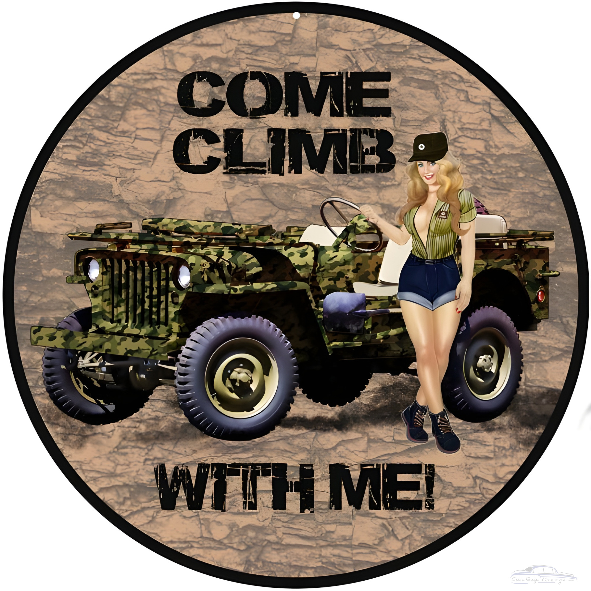 Come Climb With Me Jeep Pin Up Girl Metal Sign - 14