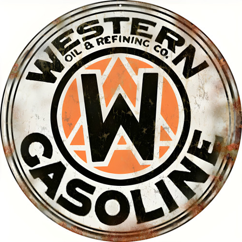 Western Gasoline Metal Sign - 18" Round