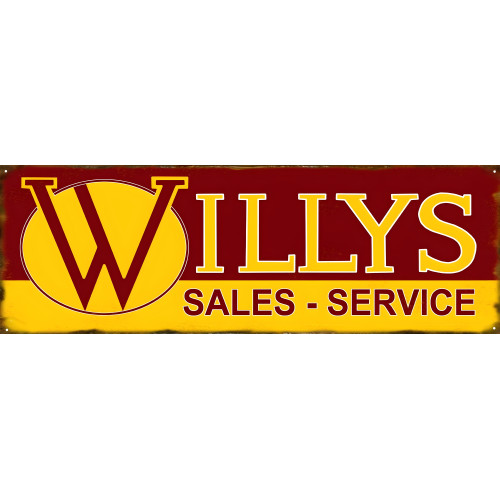 Willys Sales Service Metal Sign - 8" x 24"
