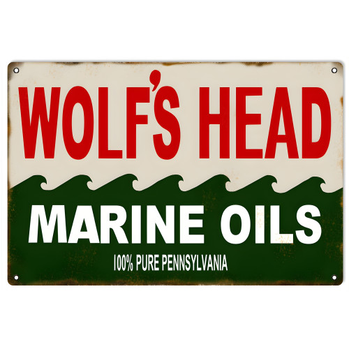 Wolf's Head Marine Oils Metal Sign - 16" x 24"