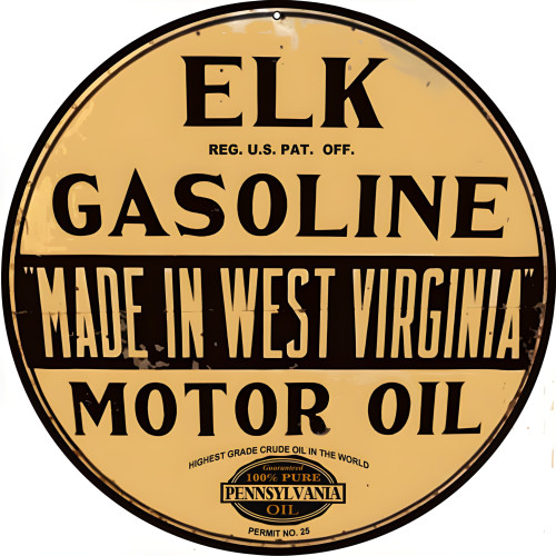 Elk Gasoline Metal Sign - 18" Round