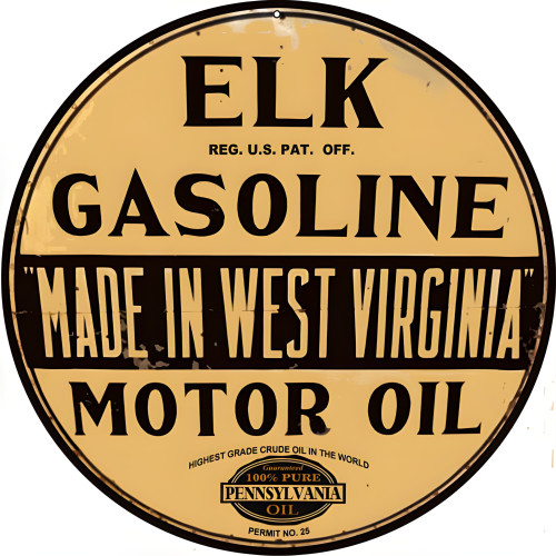 Elk Gasoline Metal Sign - 14" Round