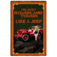 Red Rough And Tough Like a Jeep Pin Up Girl Metal Sign - 12" x 18"