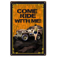Orange Come Ride With Me Pin Up Girl Jeep Metal Sign - 12" x 18"